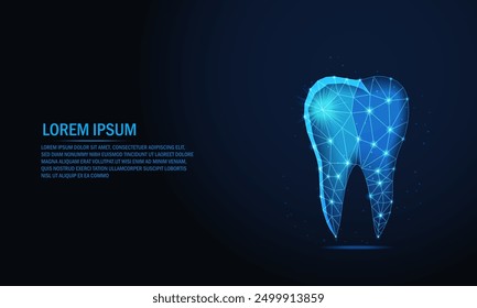 Tooth.Abstract wireframe low poly dental digital technology blue dark background.Futuristic Human Healthy teeth Dental care, dental clinic, dental Medical Concept.
