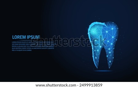 Tooth.Abstract wireframe low poly dental digital technology blue dark background.Futuristic Human Healthy teeth Dental care, dental clinic, dental Medical Concept.
