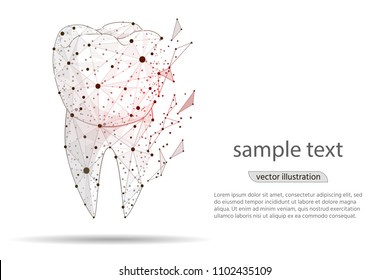 toothache, abstract design sick tooth, dental care,isolated from low poly wireframe on white background,Dental care concept vector illustration.