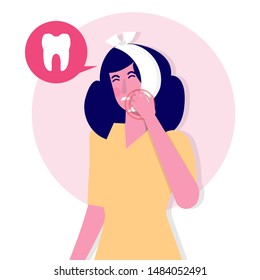 Toothache. Caries. Severe pain in the teeth. Vector illustration in cartoon style