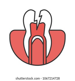 Toothache color icon. Destroyed tooth. Tooth with lightning. Isolated vector illustration