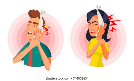 Toothache Concept Vector. Oral Toothache Concept. Sad Patient Suffering From Toothache. Cartoon Character Illustration