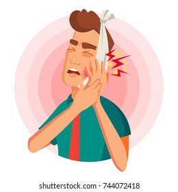 Toothache Concept Vector. Unhappy Man With Ache. Pain In The Human Body. Flat Cartoon Illustration