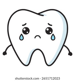 toothache cry pain cartoon character flat color vector illustration template design