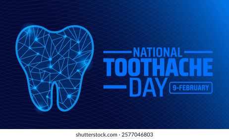 Toothache Day blue color technology concept tooth design background banner or poster design template. observed every year in February. Holiday concept. Use to any Template, card, poster, placard.