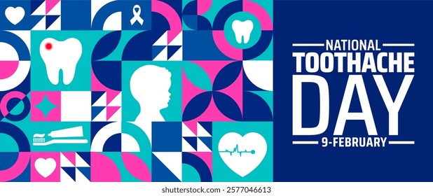 Toothache Day geometric shape pattern background banner or poster design template. observed every year in February. Holiday concept. Use to any Template, card, poster, placard, template.