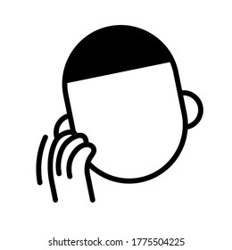 Toothache, dental pain sign. Man with toothache jaw pain, minimal black and white outline icon. Flat vector illustration. Isolated on white background.