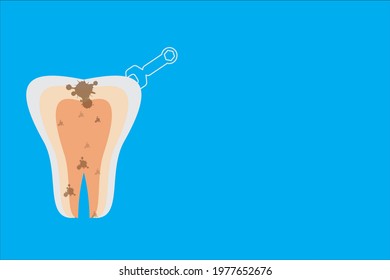 toothache disease. Man in dental clinic. Dentist, stomatology, tooth anatomy poster flat vector illustration. Oral hygiene medical banner. Medicine, pills, diagnosis and treatment.