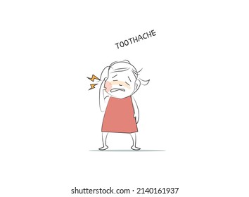 Toothache. Doodle style character. An illustration of simple human movements and emotions.