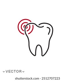 Icono del dolor de muelas, diente malo, símbolo delgado de la línea aislado en el fondo blanco, Ilustración vectorial editable del movimiento EPS 10