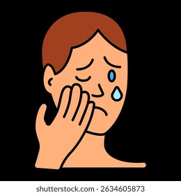 Ícone de dor de dente. Rosto chorando com a mão na bochecha, indicando dor dentária, sensibilidade ou condição oral.