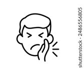 Toothache icon, Dental pain sign. Man with toothache jaw pain, Dental diseases. Vector flat illustration