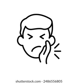 Toothache icon, Dental pain sign. Man with toothache jaw pain, Dental diseases. Vector flat illustration