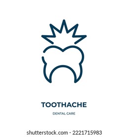 Icono de dolor de dientes. Ilustración vectorial lineal de la recolección dental. Esquema del vector de icono de bigote. Símbolo de línea delgada para uso en aplicaciones web y móviles, logotipo, medios impresos.