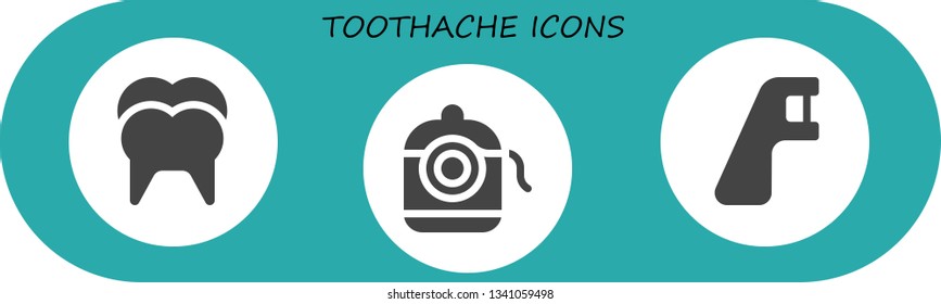 toothache icon set. 3 filled toothache icons.  Collection Of - Tooth, Dental floss