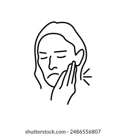 Toothache icon, toothache sign. Woman with jaw toothache, dental disease. Vector flat illustration