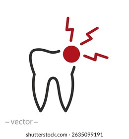 toothache icon, teeth pain, thin line symbol on white background - editable stroke vector illustration