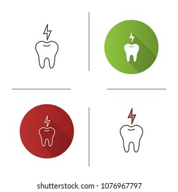 Toothache icon. Tooth with lightning. Flat design, linear and color styles. Isolated vector illustrations