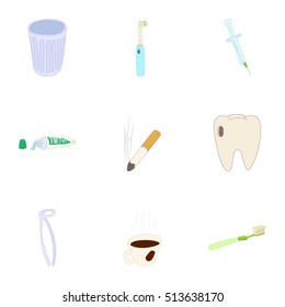 Toothache icons set. Cartoon illustration of 9 toothache vector icons for web