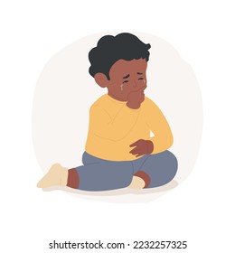Toothache isolated cartoon vector illustration. Baby crying, puts hand in his mouth, teething pain, first teeth growing, infant toothache, early childhood healthcare, drooling vector cartoon.