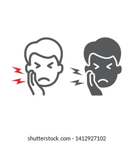 Toothache line and glyph icon, body and pain, tooth pain sign, vector graphics, a linear pattern on a white background, eps 10.