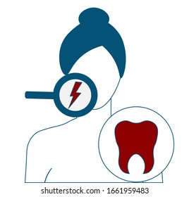 Toothache line and glyph icon, body and pain, tooth pain sign, vector graphics, a linear pattern on a white background, eps 10.