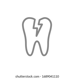 Toothache line icon. Chipped, cracked tooth symbol