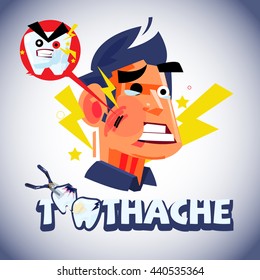Toothache man in emotional with logotype for header design - vector illustration