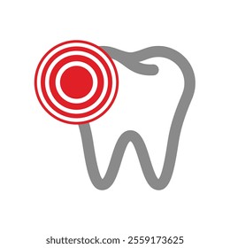 Toothache, pain and cavity vector icon. Tooth ache with red circle, pain symbol.