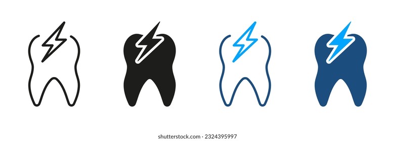 Toothache, Sensitivity, Painful Teeth Silhouette and Line Icon Set. Dental Treatment. Dentistry Symbol Collection. Oral Healthcare, Tooth Ache, Pain Problem Pictogram. Isolated Vector Illustration.