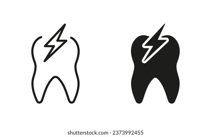 Silhouette de dolor de dientes y conjunto de iconos de línea. Tratamiento Dental, Dolor De Dientes. Colección de símbolos dentarios. Pictograma de problemas de salud oral. Aguas Dientes, Sensibilidad, Dolor. Ilustración de vectores aislados.