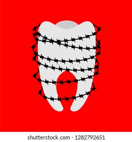 Toothache. Tooth and barbed wire. Sick teeth. pain medical health care concept