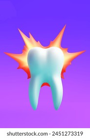 Toothache. A tooth with dental caries and pain. Vector realistic illustration