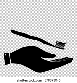 Toothbrush with applied toothpaste portion. Flat style icon vector illustration.