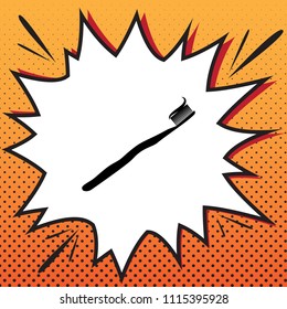Toothbrush with applied toothpaste portion. Vector. Comics style icon on pop-art background.