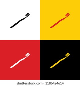 Toothbrush with applied toothpaste portion. Vector. Icons of german flag on corresponding colors as background.