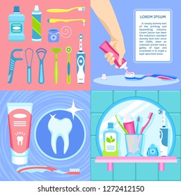 Toothbrush banner set. Flat illustration of toothbrush vector banner set for web design