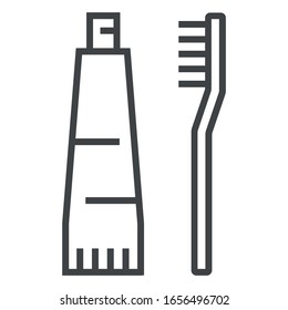 Icono de línea negra del cepillo de dientes sobre fondo blanco	