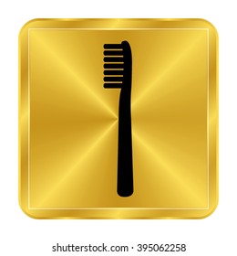 Toothbrush - black vector icon;  gold button
