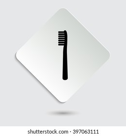 Toothbrush - black vector icon  on a paper button