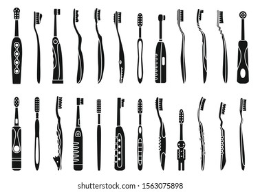 Toothbrush black vector illustration on white background . Dental brush set icon.Vector illustration toothbrush for hygiene oral.Black set icons dental brush.
