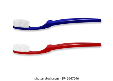 The toothbrush is blue and red. Vector illustration, realistic.
