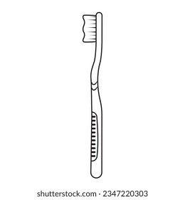 toothbrush for brushing teeth, black outline, vector illustration, cartoon style