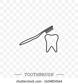 Toothbrush brushing tooth vector line icon