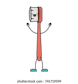 toothbrush cartoon in colored crayon silhouette vector illustration