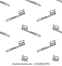 Toothbrush cartoon doodle seamless pattern, Vector.