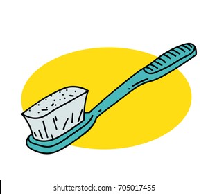 Toothbrush cartoon hand drawn image. Original colorful artwork, comic childish style drawing.