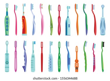 Toothbrush cartoon vector illustration on white background . Dental brush set icon.Vector illustration toothbrush for hygiene oral.Cartoon set icon dental brush.