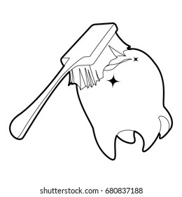 Toothbrush cleans tooth icon in outline style isolated on white vector illustration