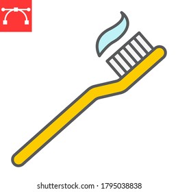 Toothbrush color line icon, dental and stomatolgy, toothbrush with toothpaste sign vector graphics, editable stroke filled outline icon, eps 10